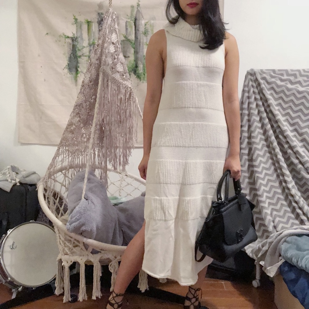 Anthropologie knit slit white dress